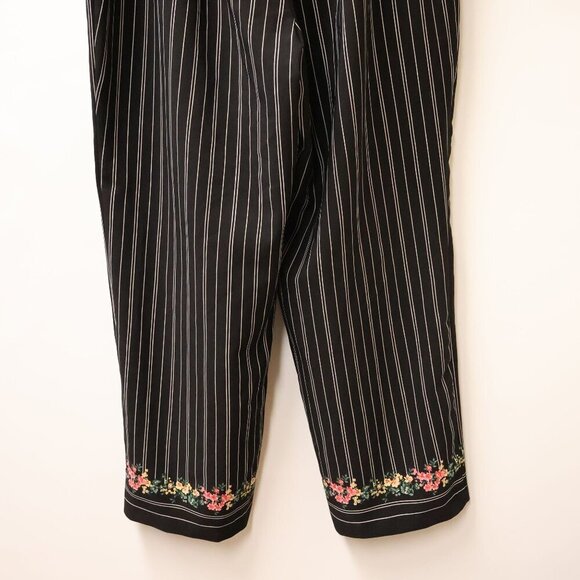 Black & White Striped Womens Pants With Floral Hem Detail By Roz & Ali Size 14 - Picture 8 of 11